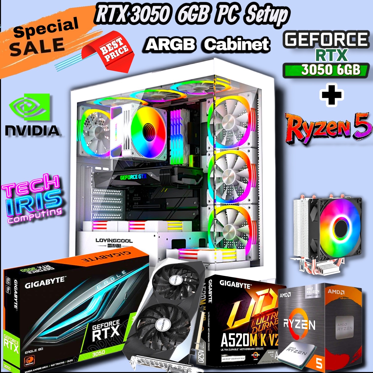 RTX 3050 Graphics Powered With 24" 100HZ Monitor Gaming PC Setup, 800WATT PSU, 8/16GB DDR4 RAM, 512/256GB NVMe M.2 SSD Gaming CPU