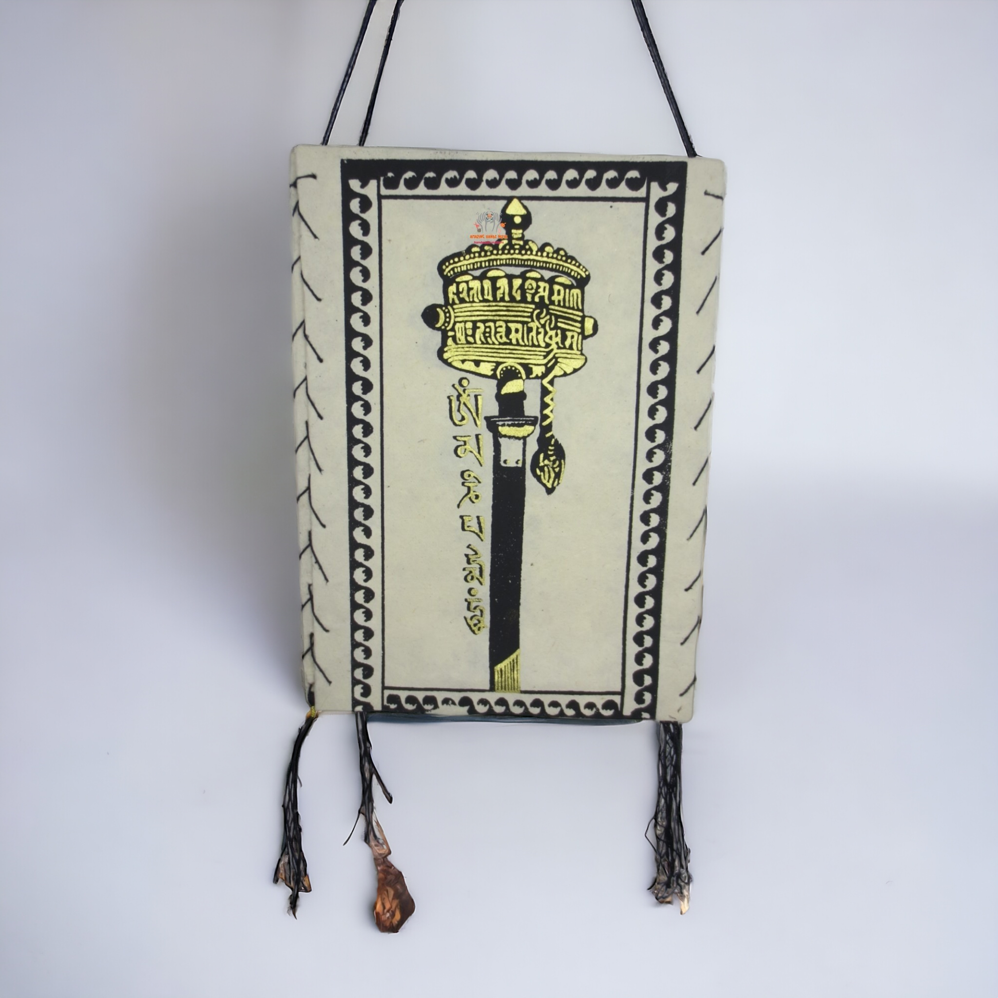 Golden Prayer Wheel Lokta Lampshade
