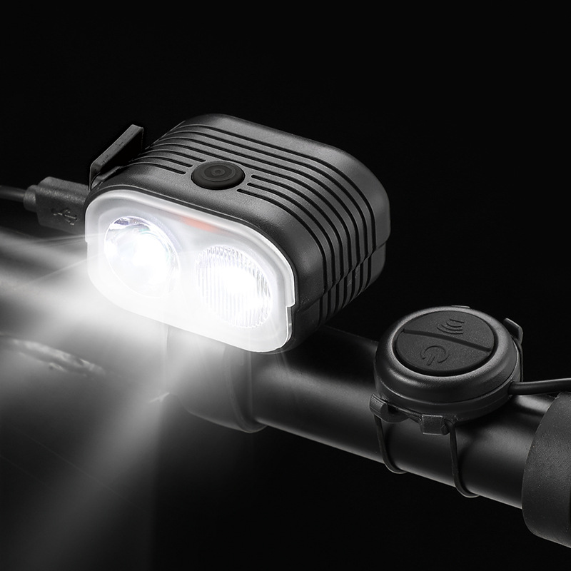 Custom bicycle light, high and low beam, dual lamp beads, 2-in-1 horn light, charging headlight, multi-function strong light flashlight