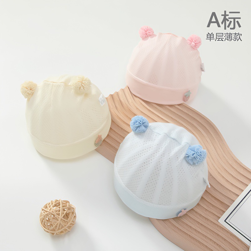 Baby hats, summer thin 0 to 3 months cotton mesh empty caps, male and female baby boneless fetal hats