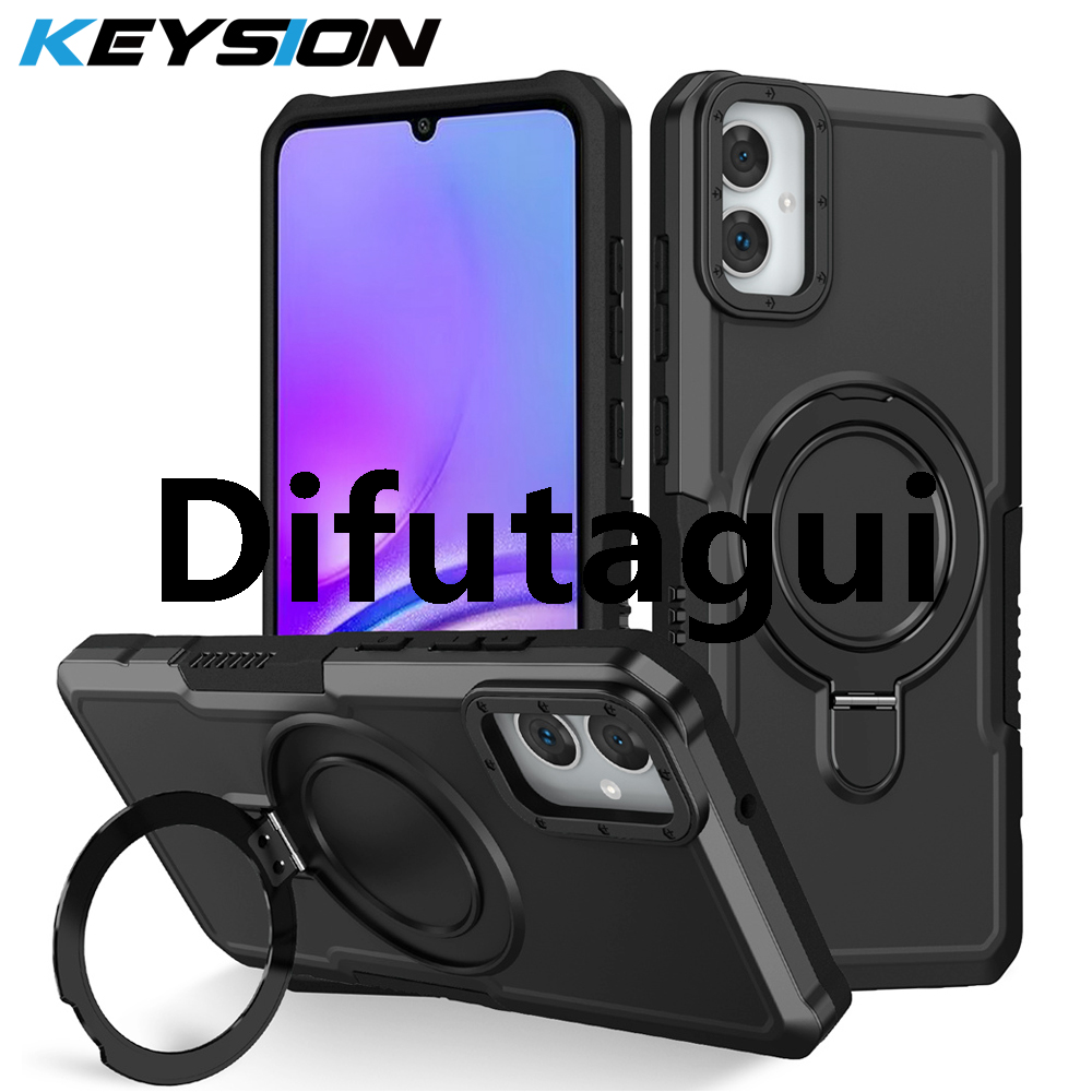 Difutagui KEYSION Shockproof Case for Samsung A05 A04 A04e A03S A02S Silicone+PC Luxury Ring Stand Phone Back Cover for Galaxy M13 5G M04 M02 F04