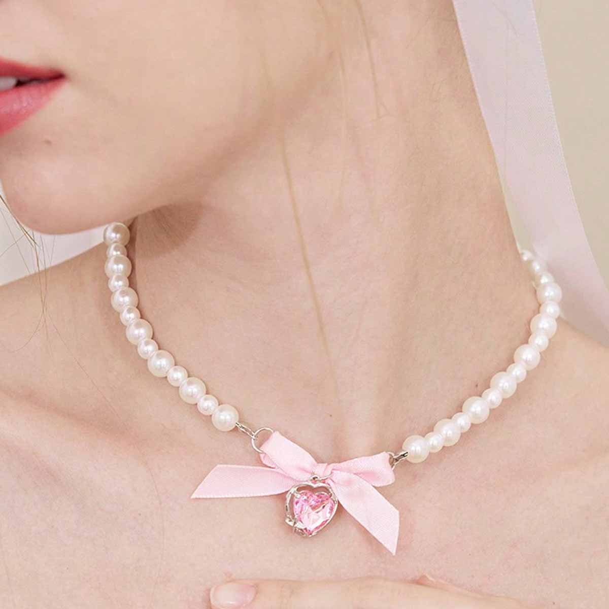 【Top-notch quality】New Love Bowknot All-match Pearl Necklace Female Niche Design Sweet Pure Necklace