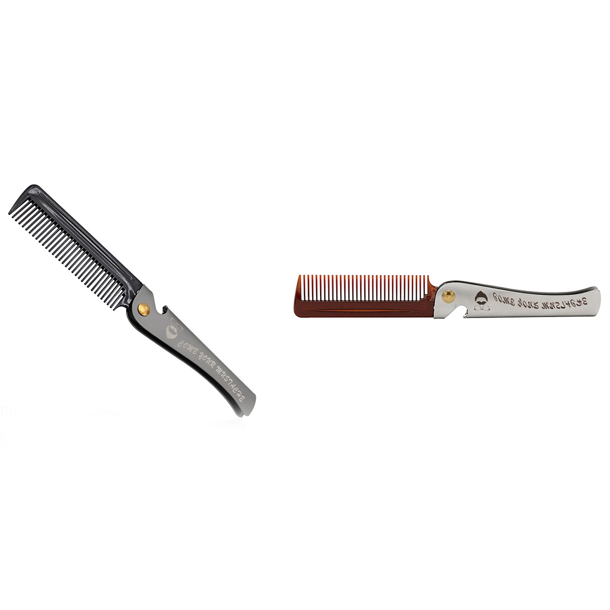 FORIDE 2 Pcs Men Folding Pocket Comb PP Teeth Detangling Hair Beard Comb Metal Handle Foldable Combing, Brown & Black
