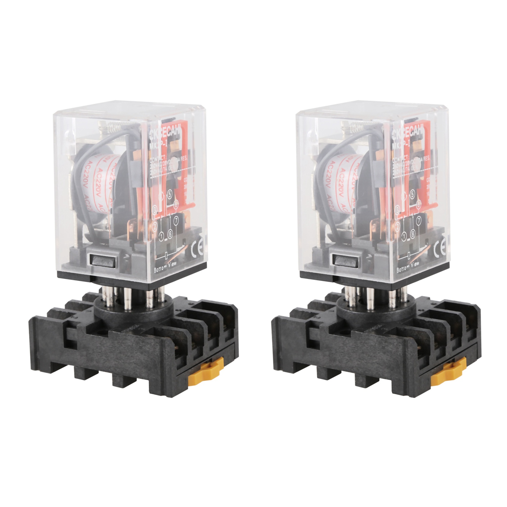 JINMY 2X MK2P-I Clear Shell DPDT AC220V Coil Power Relay Socket Base