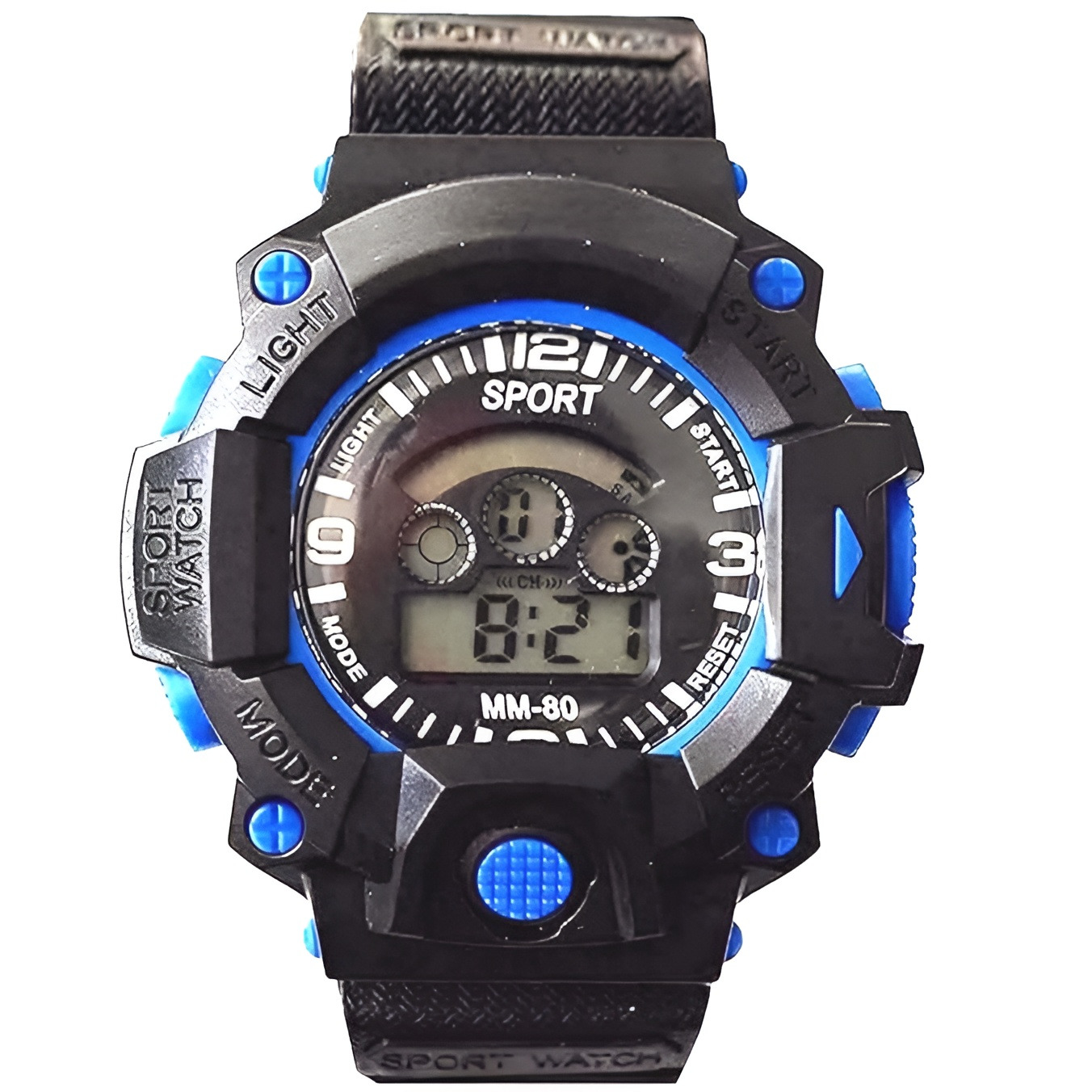 Attractive Design Round Dial Blue Case Plastic Black Strap Day Date Alarm Stop Watch Ligh Multifunctional Digital Watch For Kids