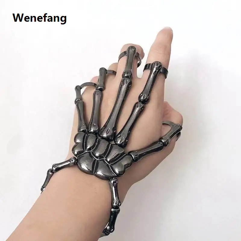 Wenefang 1Pcs New Unique Punk Skeleton Hand Bone Versatile Five Finger Ring New style Personality Adjustable Anillo Hombre Bracelet Party Jewelry