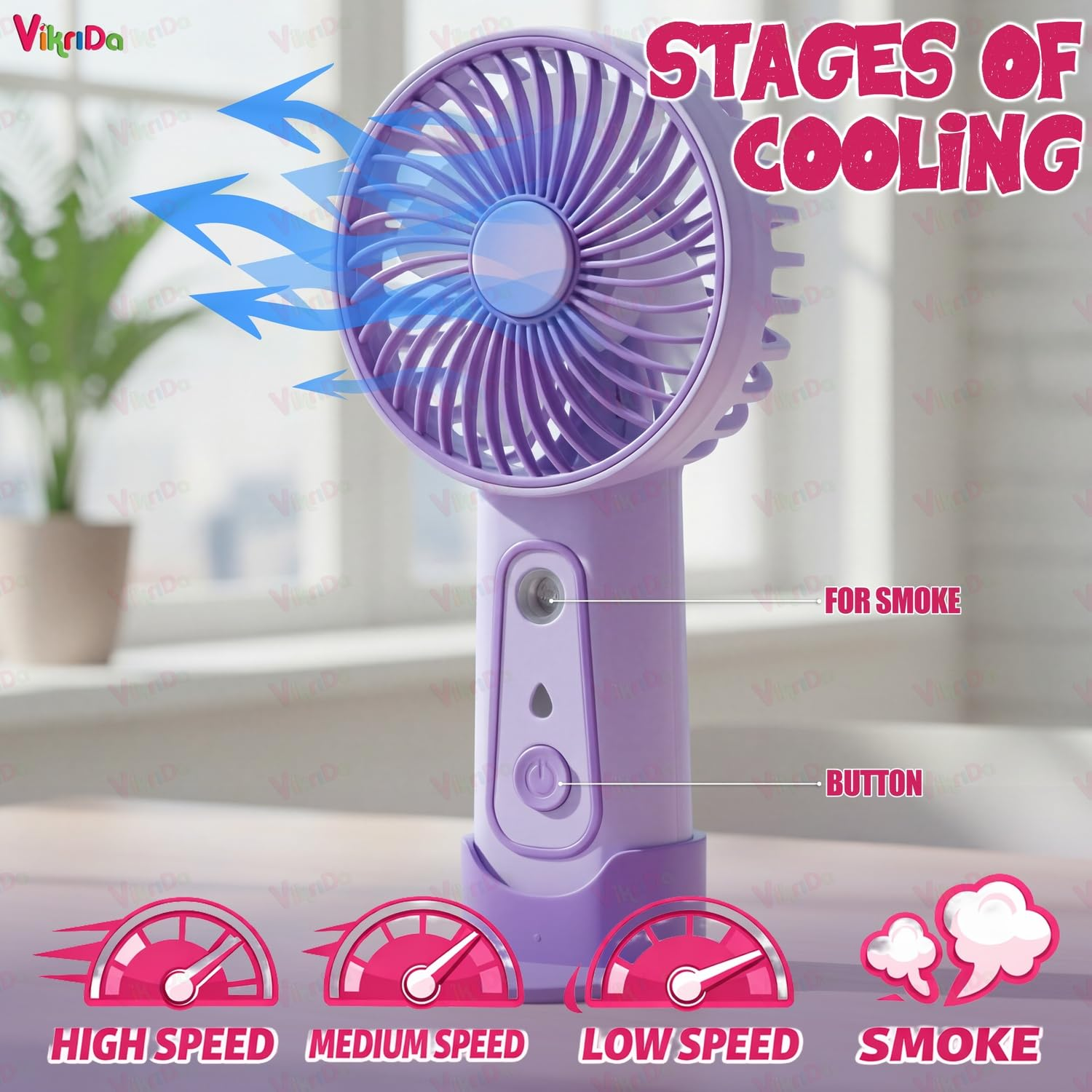 Portable Spray Mini Fan with Mist | USB Rechargeable Handheld Fan | 3-Speed Cooling Table Fan for Home, Office, Travel, Kids, Makeup | Personal Battery Air Cooler, Small Pocket Car Fan