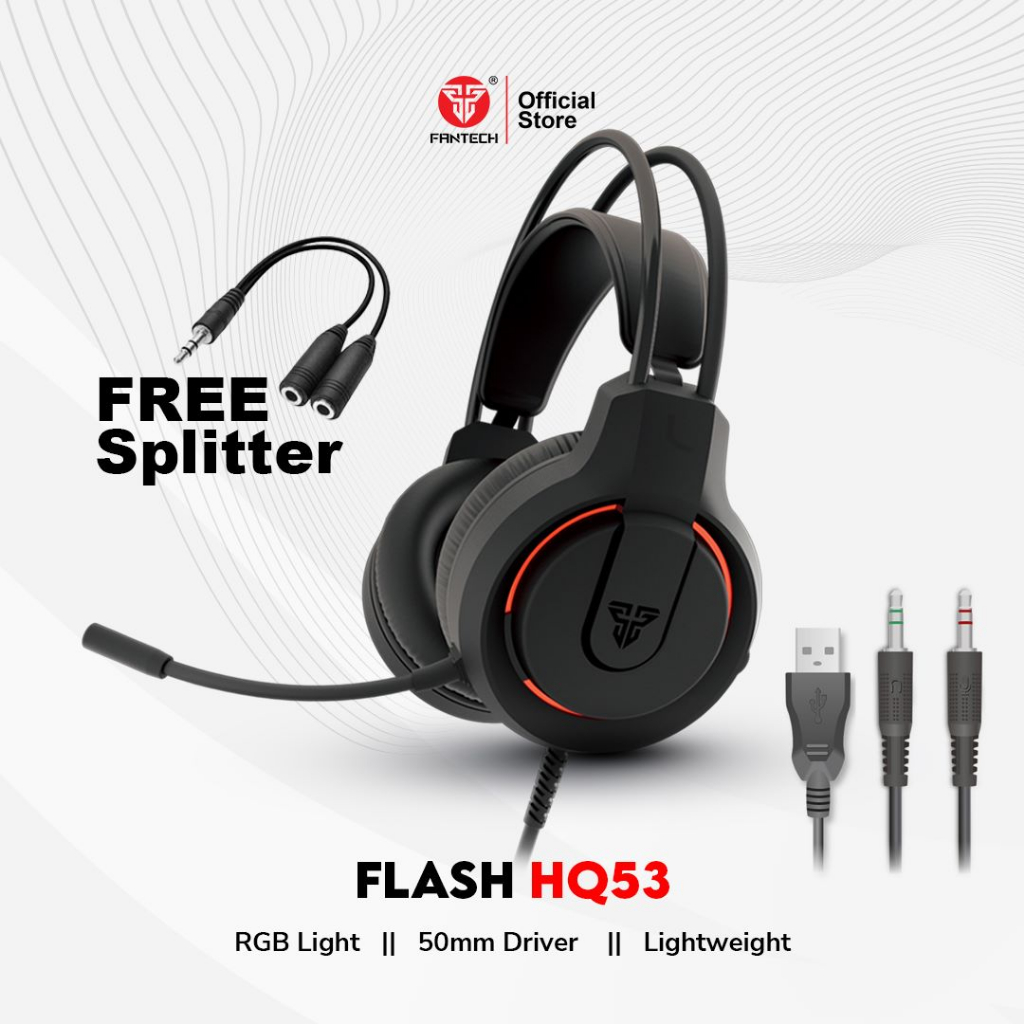 Fantech HQ53 Lightweight Gaming Headset | Lightweight Design With Red Accent Lighting