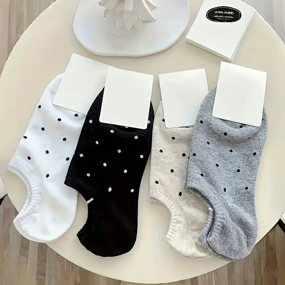 Vylon 4/8 Pairs New Polka Dot Socks Black White Spotted Sock Pure Short Length Stocking Spring Summer Trend Retro Girl Sox Hosiery