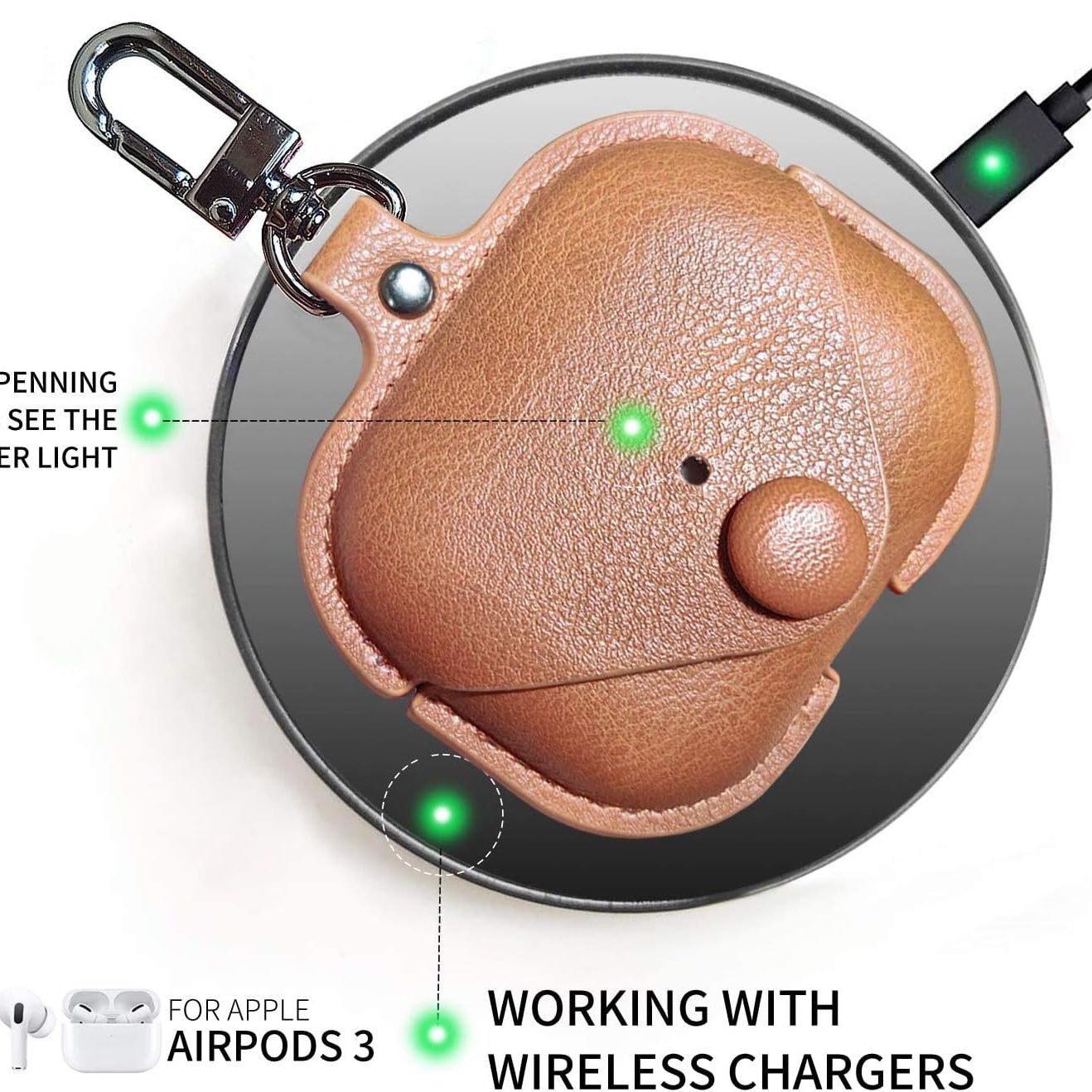 Luxury Protective Cover with Anti-Lost Buckle, PU Leather Case Cover for Airpods 3 2021 - Brown