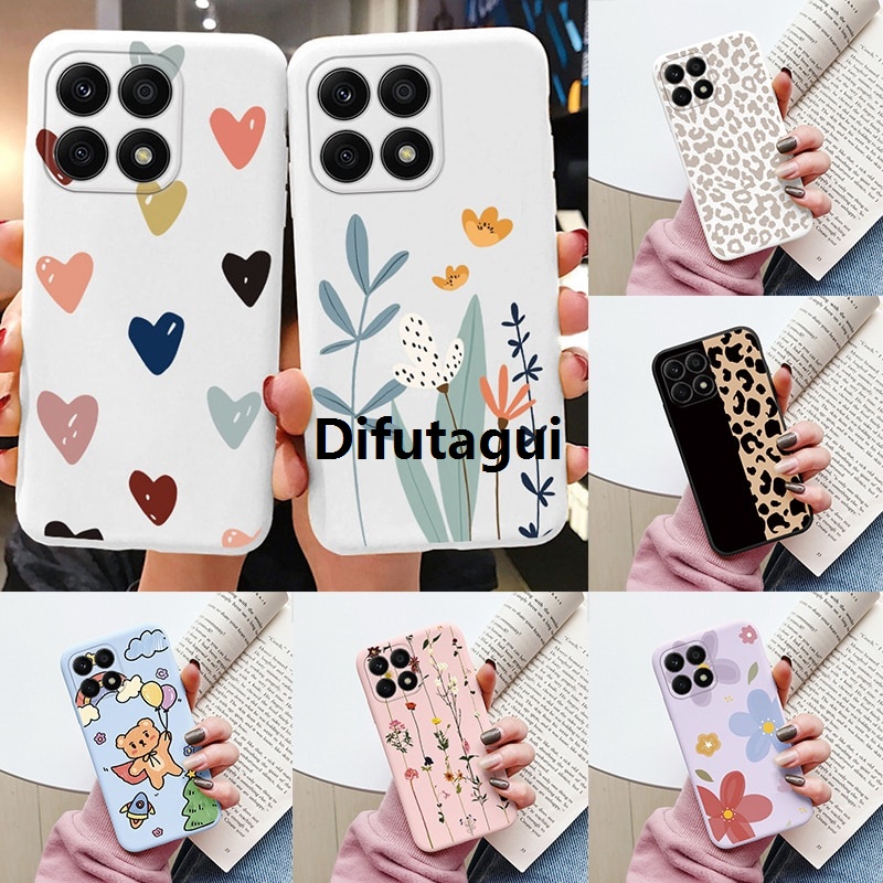 Case For Honor X8a 6.7 inch Cute Heart Flower Back Cover Soft Silicone Matte Protective Funda For Honor X 8a HonorX8a Bags Capa