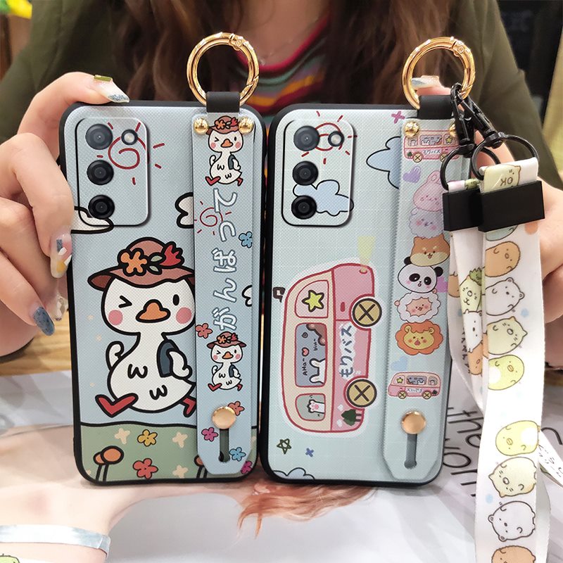 Fashion Design Soft case Phone Case For OPPO A55 5G/A53S 5G/RealmeV11S Lanyard Kickstand Silicone Durable Cute Cartoon