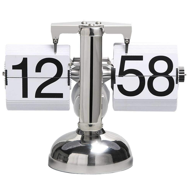 Flip Digital Clock Retro Flip Clock Living Room Walnut Clock Home Decor Stainless Steel