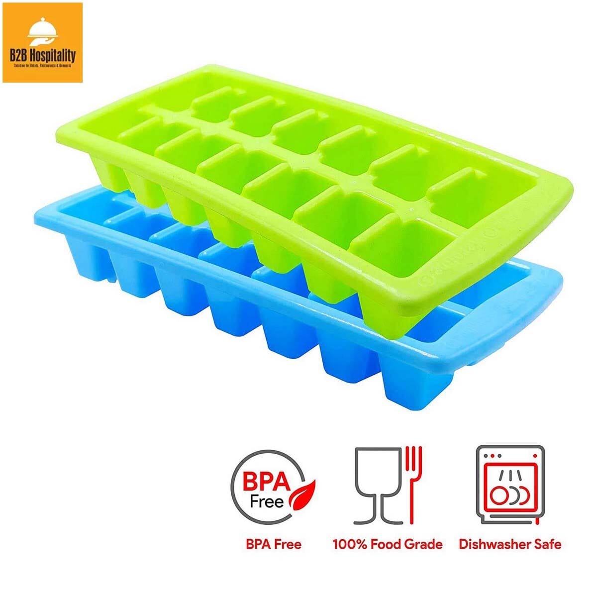Plastic Ice Cube Tray 14 Cubes Plastic Unbreakable Virgin (Set of 2,Multicolored )