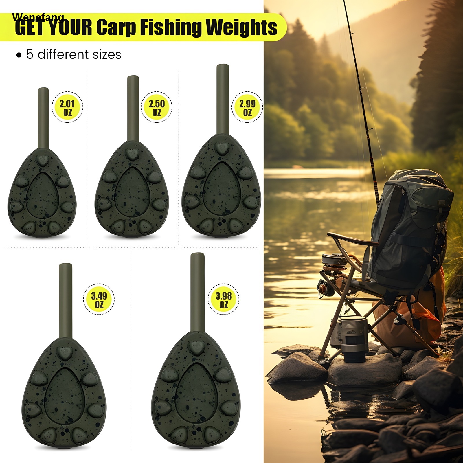 Wenefang 2pcs carp fishing weight,Leads with swivelling Original rings and inline leads，2oz/2.5oz/3oz/3.5oz/4oz