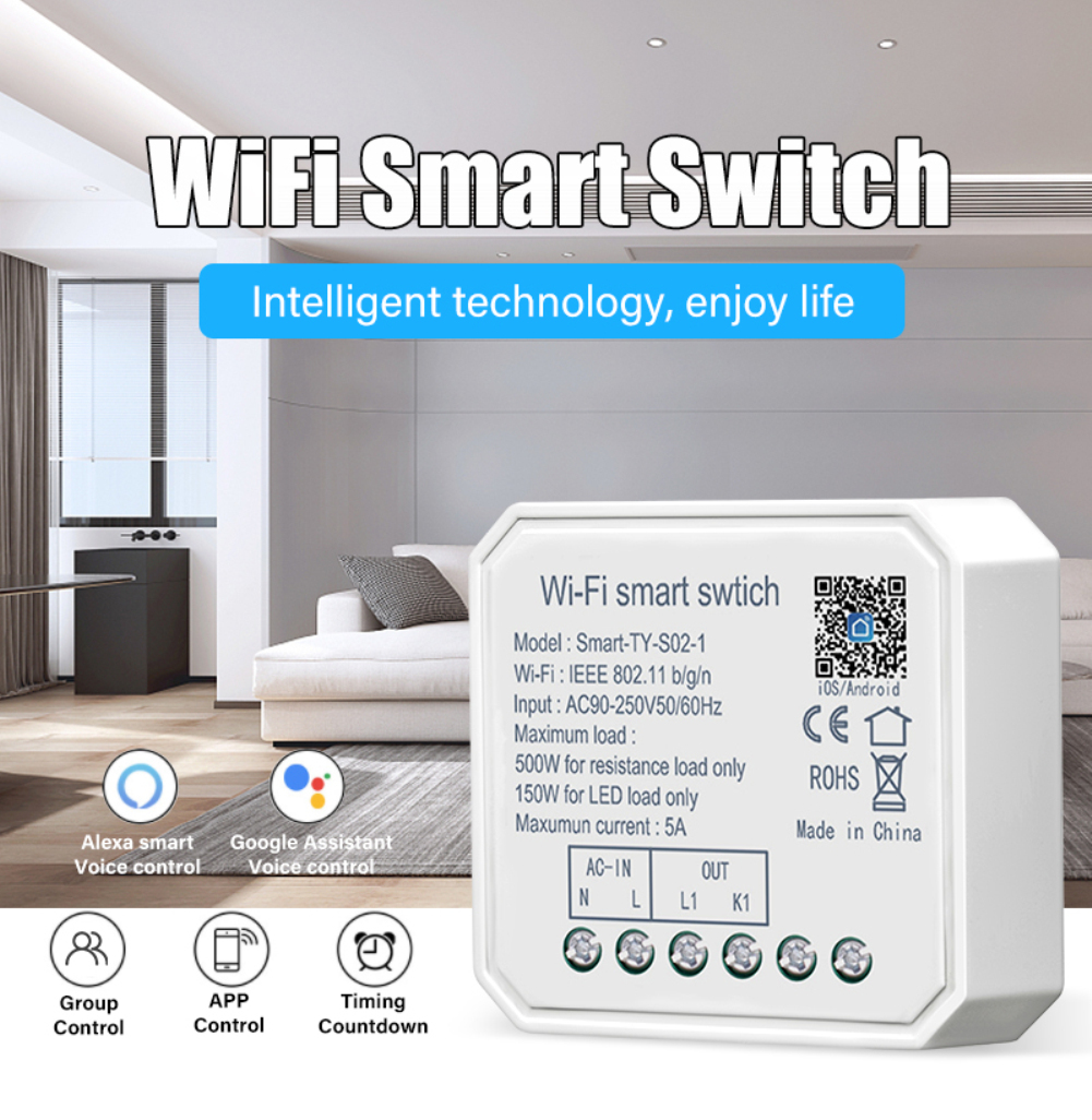 Tuya WIFI Smart Switch Module Smart Life 1/2 Gang 2 Way Control Switch Support Alexa Google Home Alice Voice Control Timing