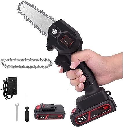 24V Battery Powered Cordless 6 Inch Mini Chainsaw Handheld For Gardening Wood Cutting