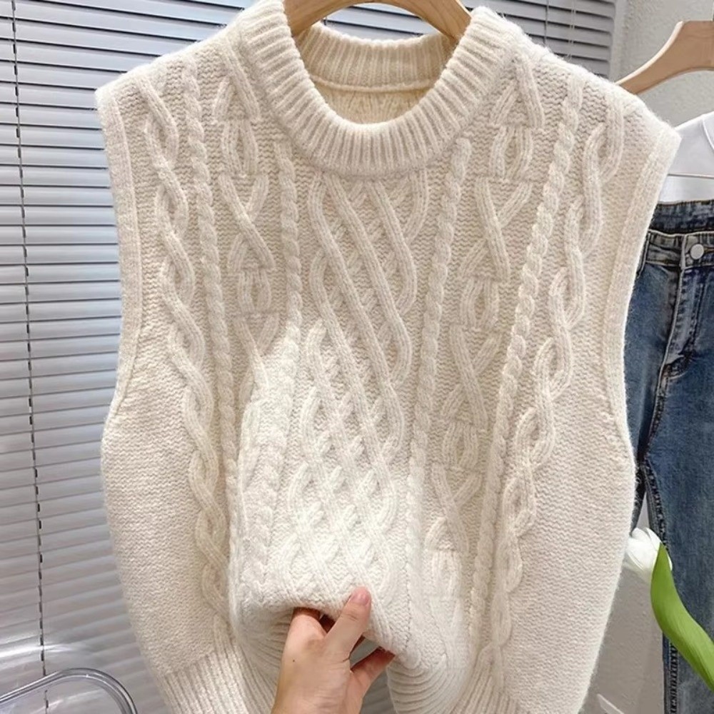 New Retro Linen Sleeveless Coat Korean Style Outerwear Women Knitted Vest Loose Solid Color Round Neck Camisole