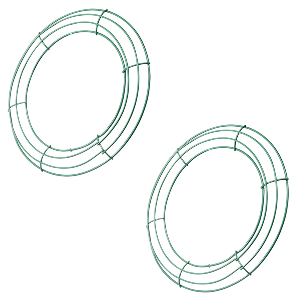 NAMUNY 14 Inch Wire Wreath Frame Metal Round Wreath Form Making Rings Green for Christmas Home Decoration DIY Pack of 2