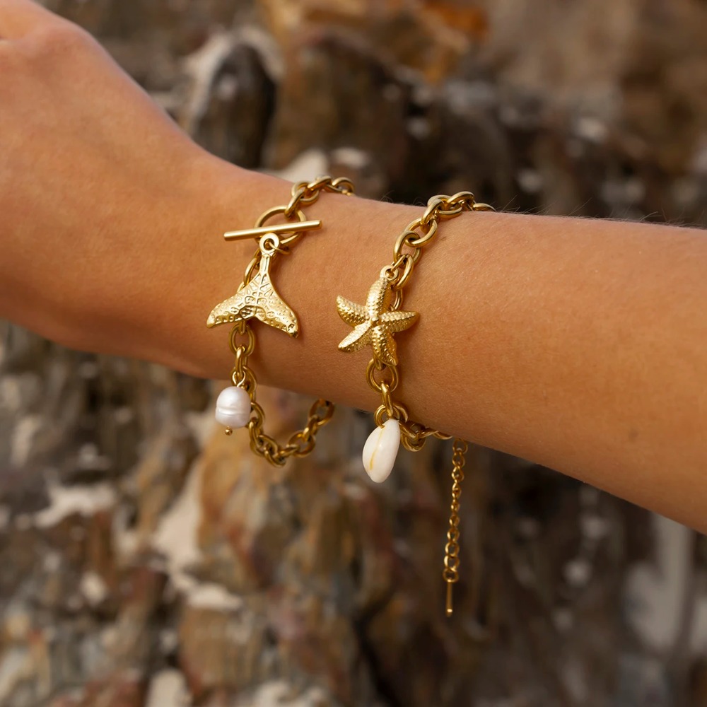 High Quality Stainless Steel Fishtail Star Bracelet Fashion 18K PVD Plated Drop Chain Bracelet Waterproof Gold/Silver Summer Bracelet