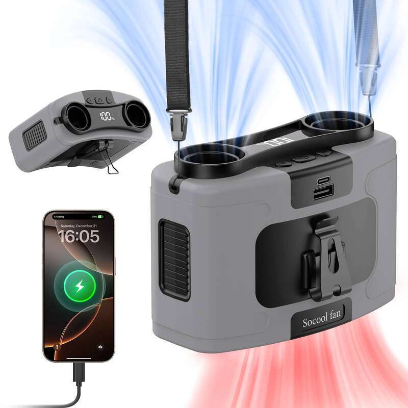 Socool 20000mAh Portable Waist Dual Air Outlet 10 Gear Speeds Outdoor Personal Hanging Neck & Belt Clip Fan with Power Bank