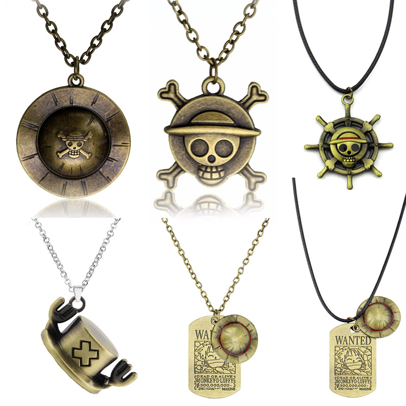 【New Arrivals】Animation Surrounding One Piece Lufei Straw Hat Boat Rudder Pendant Alloy Necklace Male Personalized Creative Woolen Chain
