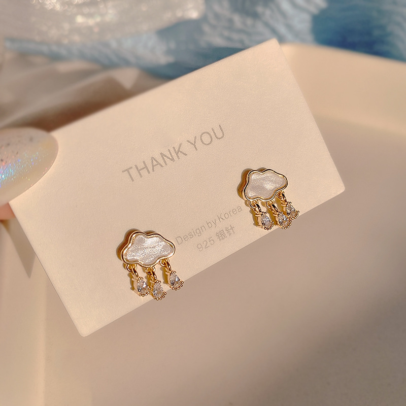 【New arrival】Cloud Earrings Small Fresh Rain Drops Earrings Women's Cute Water Drops Zircon Elegant Small Cute Earrings
