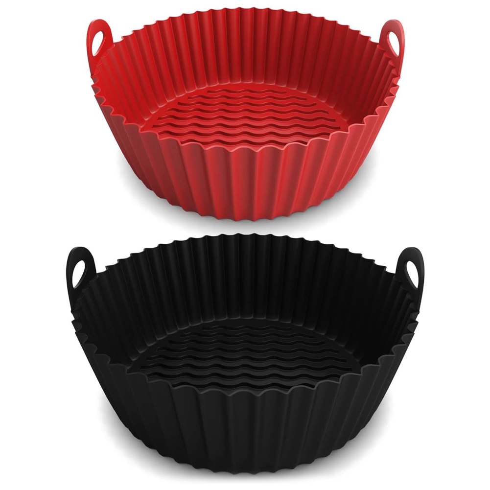 Air Fryer Silicone Liners Round Silicone Liner Pot Reusable 7.5 Inch and 8.5 Inch Air Fryer Basket Accessories (2 Pack)