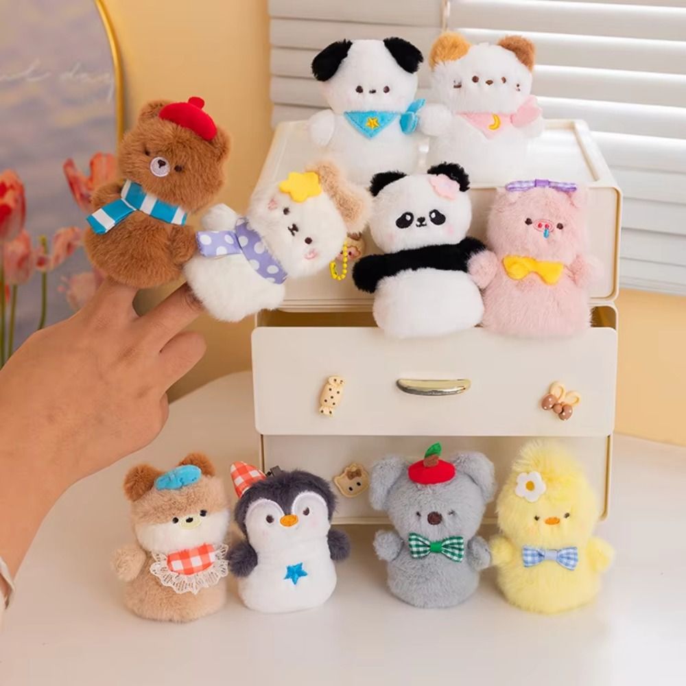 pair Plush Toy Plush Doll Animal Finger Puppet Simulation Storytelling Stuffed Plush Penguin Toys Rabbit/Bear Kitten/Puppy Hand Finger Story Puppet Kid Gift