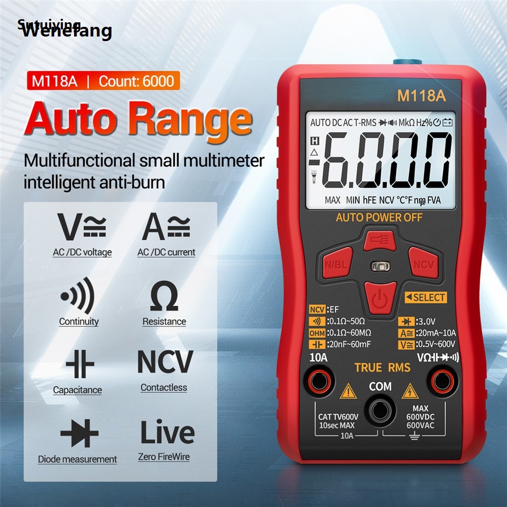 Wenefang Sutuiying Smart Tester Mini M118A 6000 Counts Flashlight Digital Multimeter New Bargain price with NCV Data Hold Auto Mmultimetro True Rms Tranistor Meter