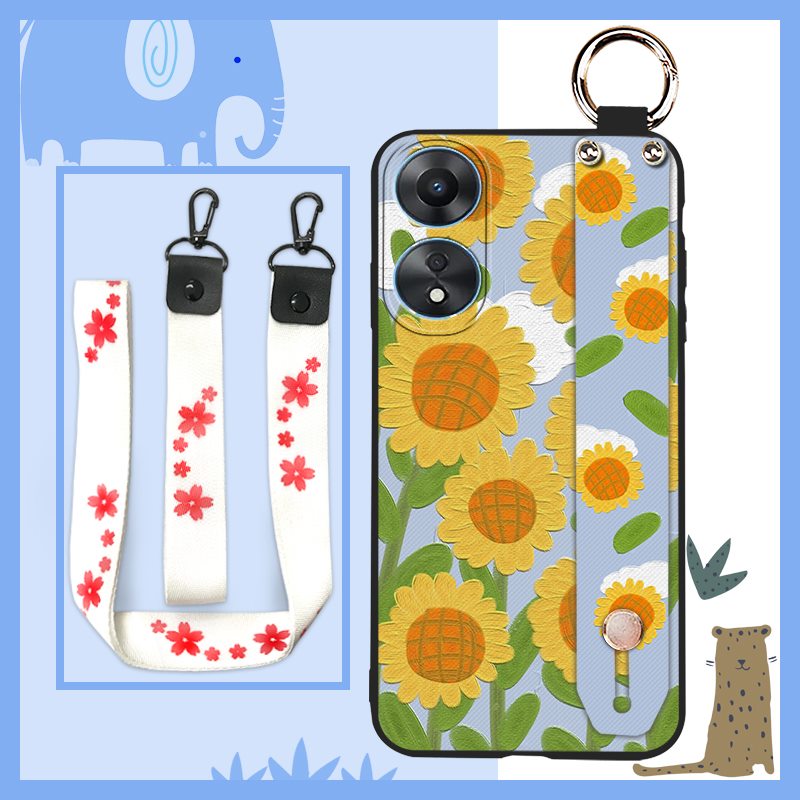 protective Anti-dust Phone Case For OPPO K10 5G Wristband Wrist Strap Back Cover Kickstand flower Soft case Silicone