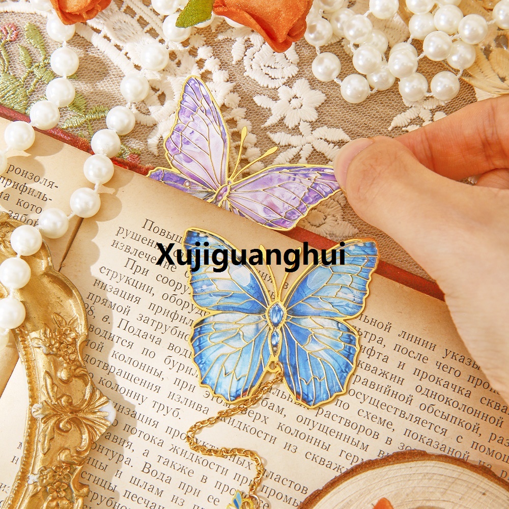 Xujiguanghui 【Best value for money】1 Pc Cute Butterfly Metal Bookmark Colorful Bronzing Bookmark With Chain Gifts For Book Lovers Readers Writers Friends Adults