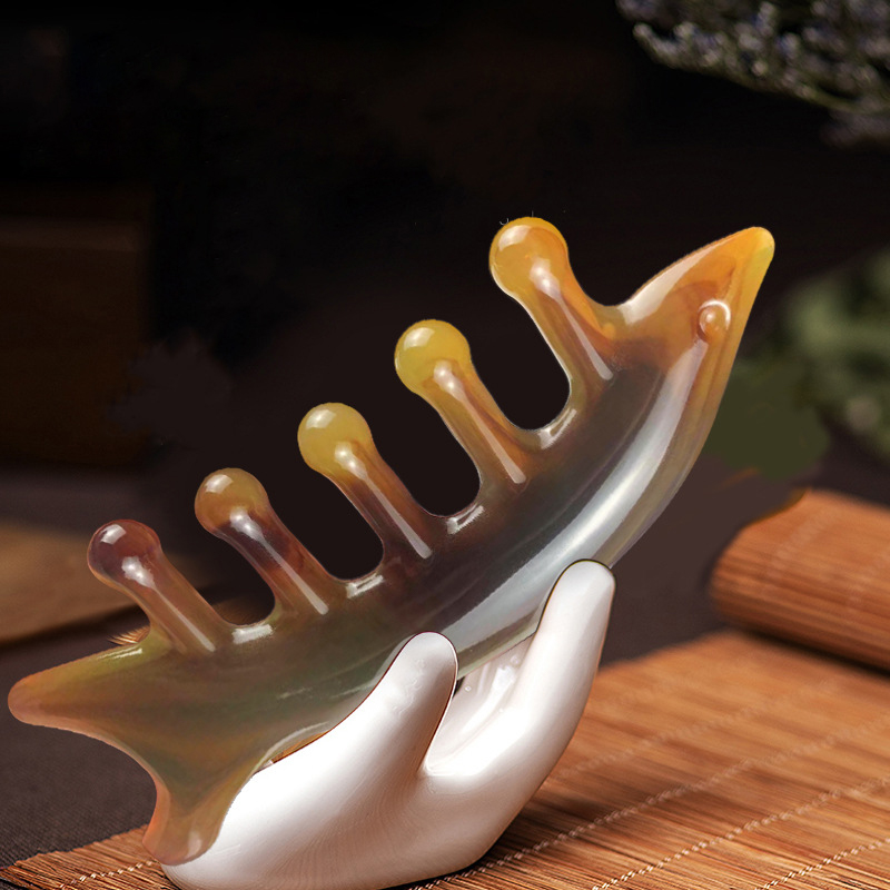 HOT Head Massage Comb Guasha Stick Shark Comb Head Body Pressure Massage Tool Dredging Meridian Stress Release Natural Resin