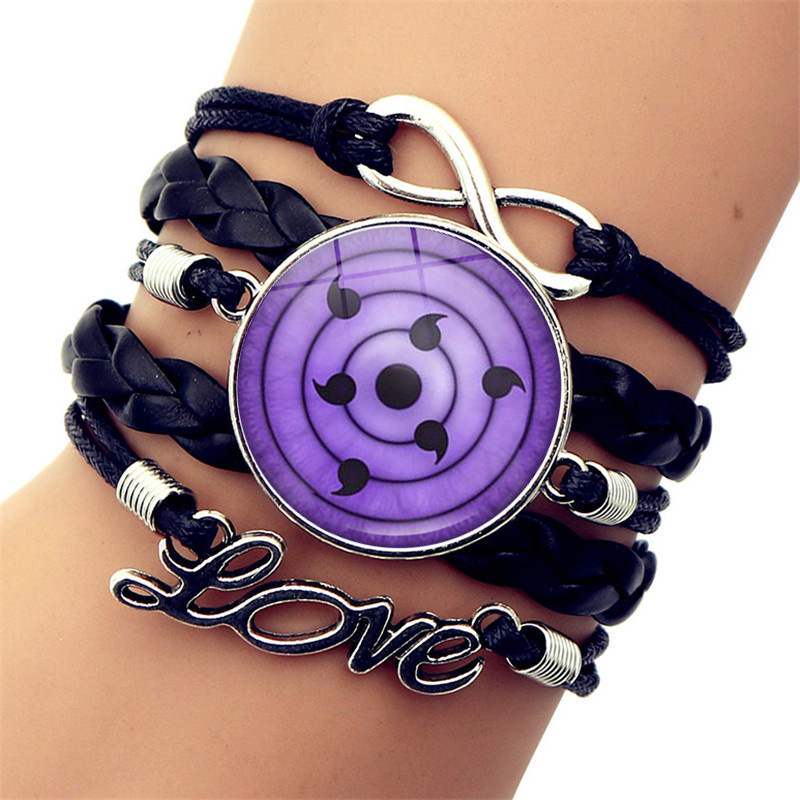 【Mega Sale】Anime Naruto Time Gem Women's Braided Bracelet Writing Wheel Eye Kaleidoscope Leather Hand Jewelry