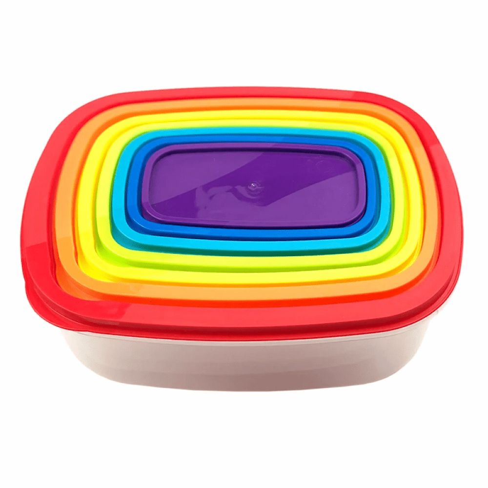Rainbow Nested Food Storage / Lunch Boxes (set Of 7) (biggest Is 2600ml)