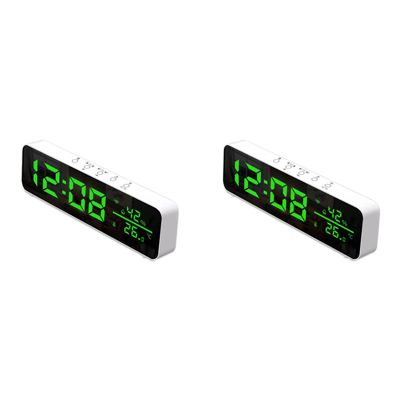 Pullhee-2X Tuya Wifi Temperature and Humidity Alarm Clock Multi-Function LED Digital Clock for Living Room, Farmhouse, Office