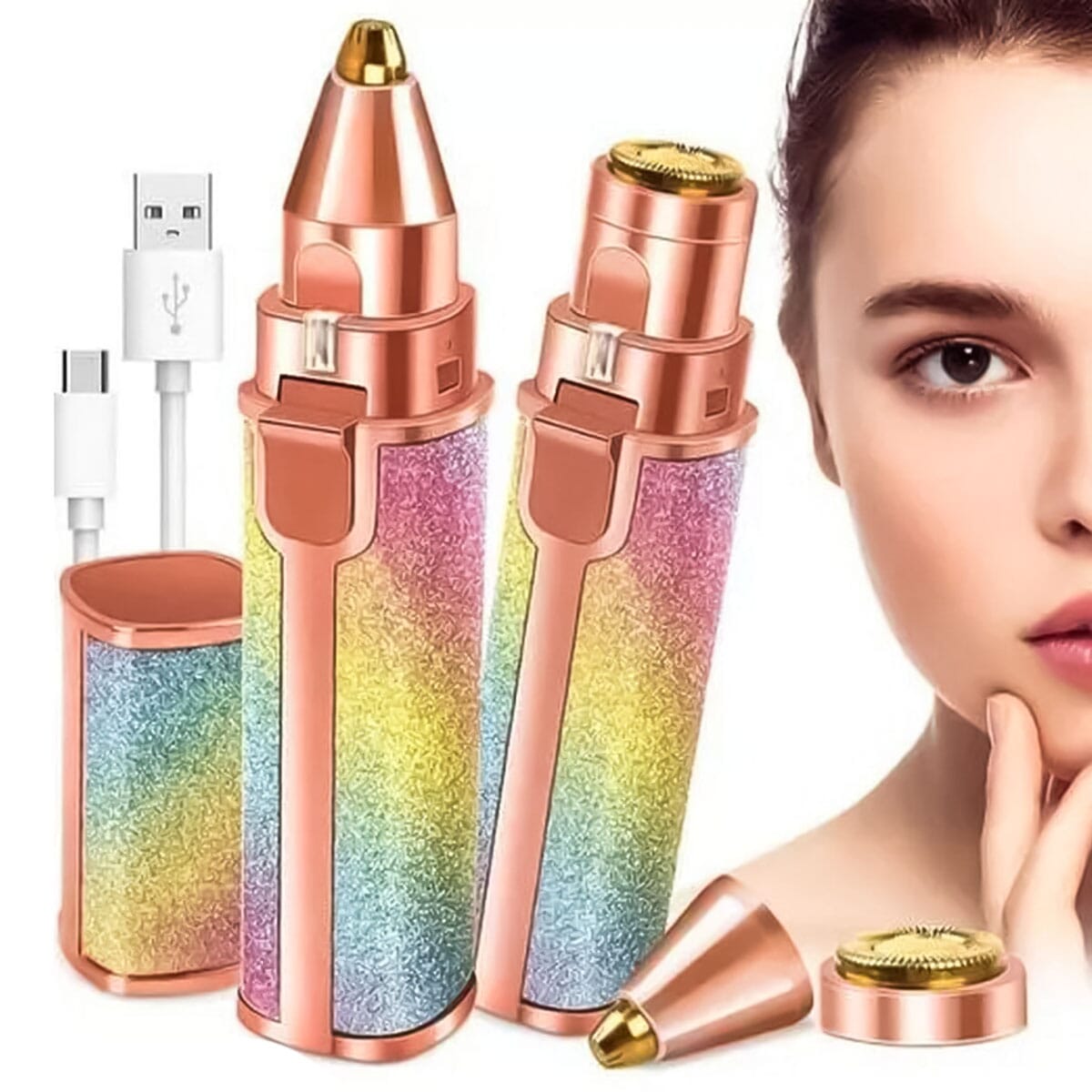 Blawless 2 In 1 New Facial Hair Remover Portable Eyebrow Trimmer for Women Battery Operated Glittery