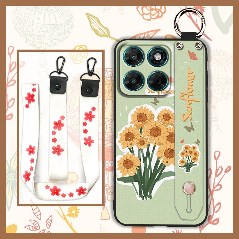 Durable Kickstand Phone Case For MOTO G67/G77 Anti-dust Back Cover Phone Holder Fashion Design Protective Ring Flower