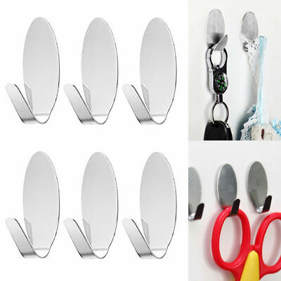 Stainless Steel Adhesive Wall Mounted Hook 6 Piece