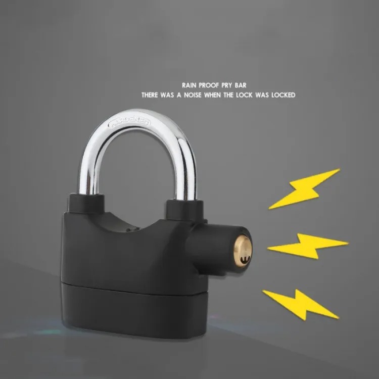 Safety Anti-Theft Alarm Padlock: Waterproof Security System for Home, Bicycle, Motorcycle - Black