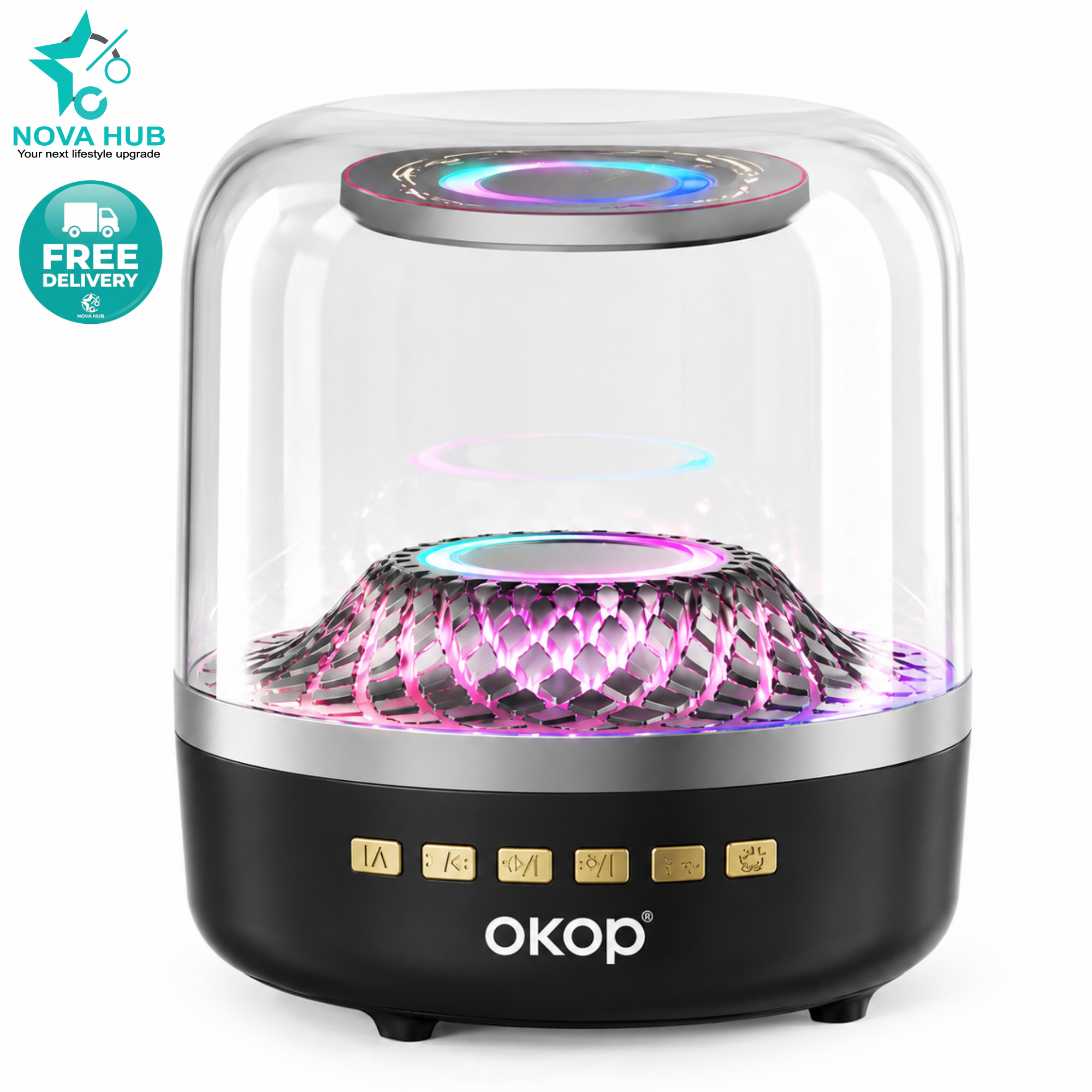 OKOP KP-823 Subwoofer Portable Bluetooth Speaker with RGB led Light | Wireless Bluetooth 5.0 Speaker | High Bass Loud Speaker with 57mm Driver | Mini Bluetooth Speaker with Lights | Desktop PC Speaker for Gaming Laptop Computer | Nova Hub