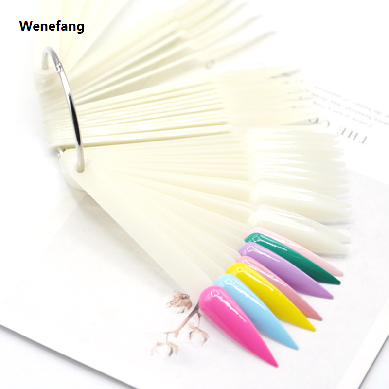 HOT NANAKOR 50Pcs False Tips Clear Nature Nail Art Display Oval Fan Style Nail Swatch Polish Stand Tips Practice Manicure Accessories Tool