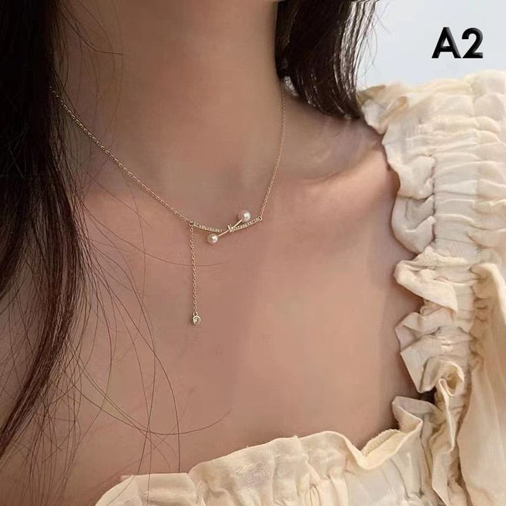 Korean Pearl Zircon Crystal Tassel Pendant Clavicle Chain Gold Titanium Steel Women Fashion Jewelry Choker Necklace