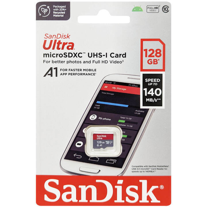 Ultra MicroSDXC 128GB UHS-I Speed Up To 140MB/s, A1 Class @10 Memory Card