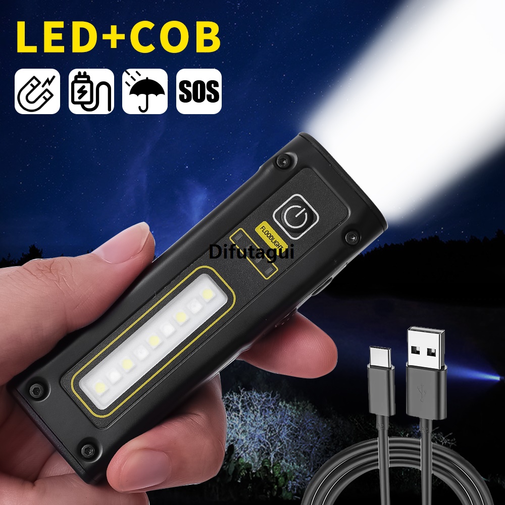 Difutagui SSD 1Pcs Power Mobile High Power Light Work Flashlight COB Mini Hot Selling Luxury Multifunctional Portable Rechargeable Strong Magnet LED Flashlight Strip