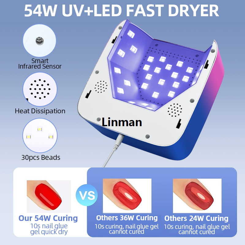54W Rechargeable Nail Lamp LED Nail Dryer UV Light for Nails Wireless Gel Polish Dryer Machine With Automatic Sensor