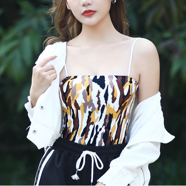 Padded Bralatte Summer Ice Silk Seamless Printed Camisole Tops For Women
