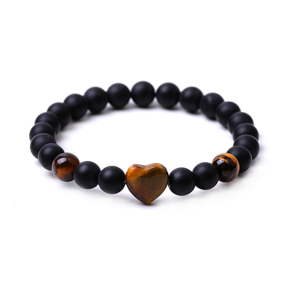 【New Arrivals】Tiger's eye stone small peach heart matte black stone white dot blue stripe red agate bracelet women's pink crystal direct selling bracelet