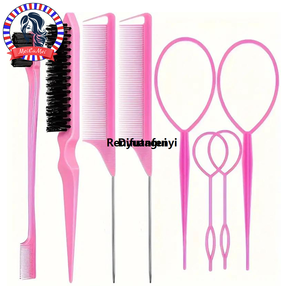 Difutagui 8pcs/Set Hair Brush Set French Braided Tools Rat Tail Combs Tearing Luxury New Comb Edge Control Brush Hair Styling Tools Travel Essentials