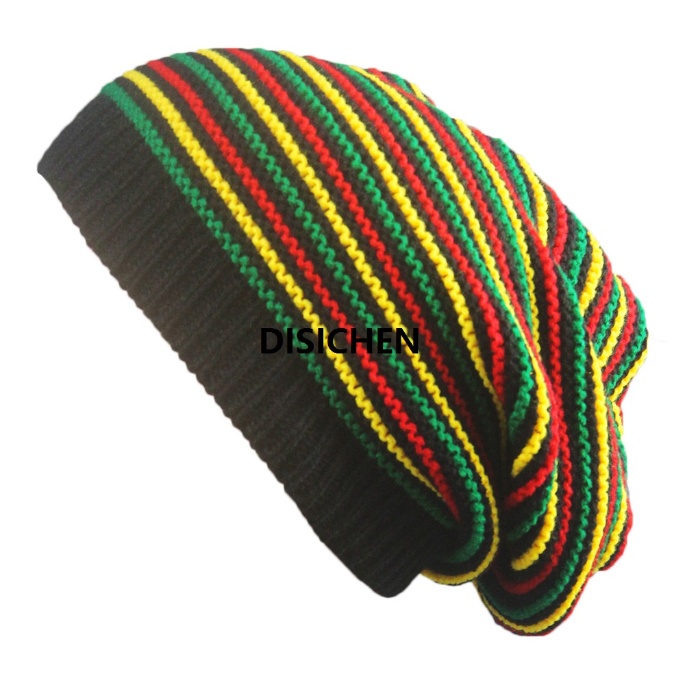 DISICHEN 2022 New Unisex Jamaica Slouch Beanie Winter Rainbow Striped Warm Knitted Hat Beret Cap Winter Reggae Baggy Cap Ladies Bonnet Portable